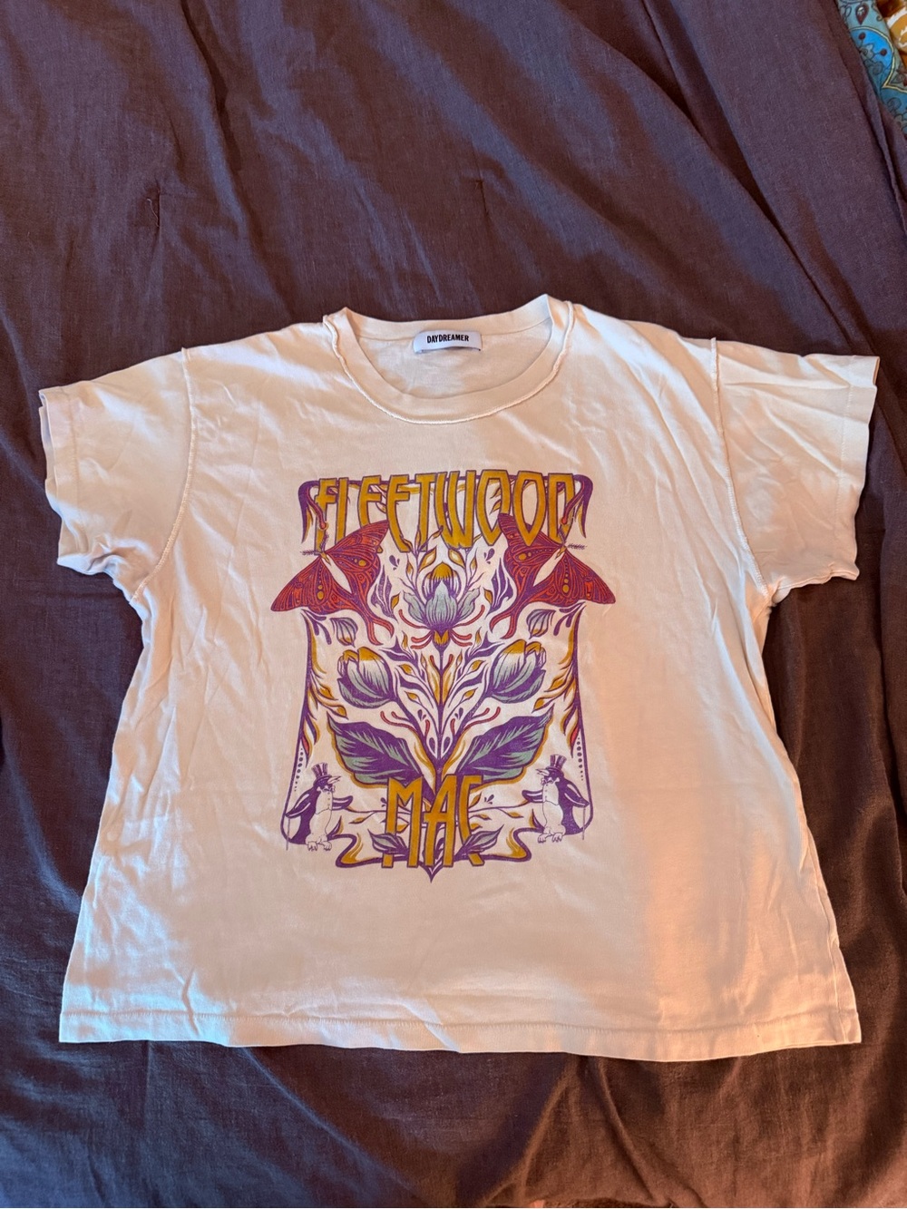 Daydreamer Fleetwood Mac Graphic Tee - Cream with Purple & Yellow Print